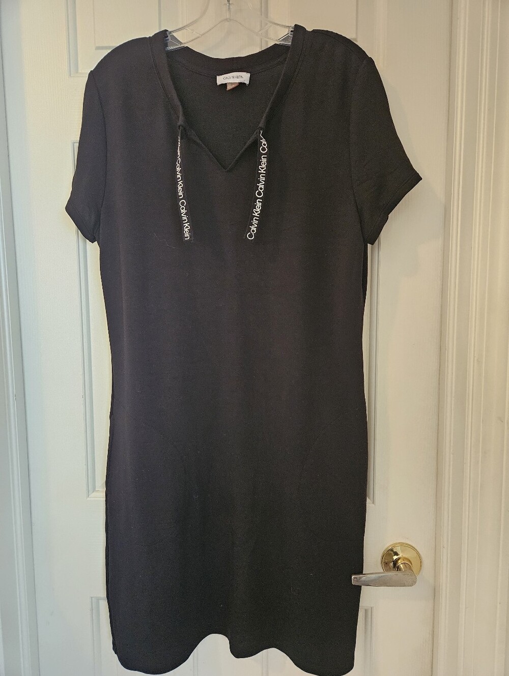Calvin Klein Black Short Sleeve Dress with Logo Drawcords